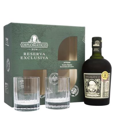 Diplomatico Reserva Exclusiva Box With Two Glasses ABV 40% 70cl Gift Set with 2 Glasses