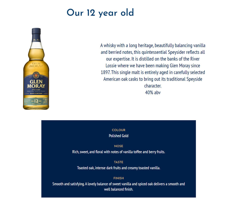 Glen Moray 12 Year Old Speyside Single Malt Scotch Whisky ABV 40% 70cl (No Box)