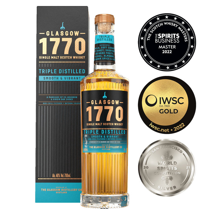 Glasgow 1770 Triple Distilled Smooth Vibrant Bourbon Virgin Oak Single Malt ABV 46% 700ml