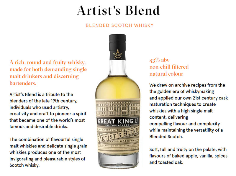 Compass Box Great King Street Artist's Blended Scotch Whisky ABV 43% 700ml