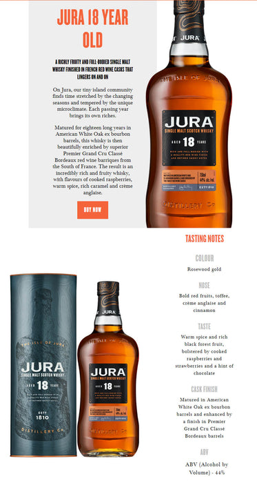 Jura 18 Year Single Malt Scotch Whisky ABV 44% 700ml