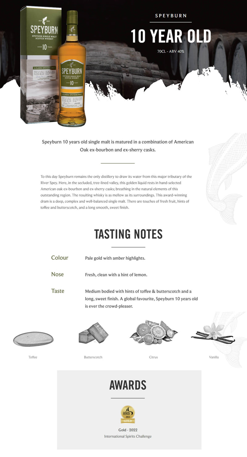Speyburn 10 Year Old Classic Speyside Single Malt Scotch Whisky ABV 40% 700ml