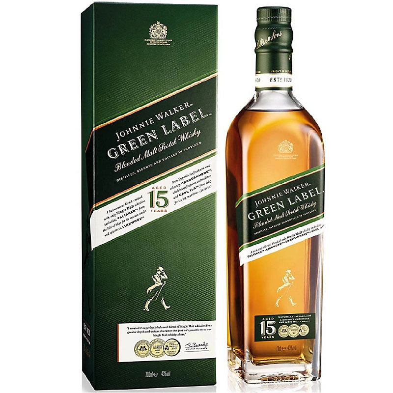 Johnnie Walker Green Label Blended Malt Scotch Whisky 15 Year Old ABV 43% 75cl with Gift Box