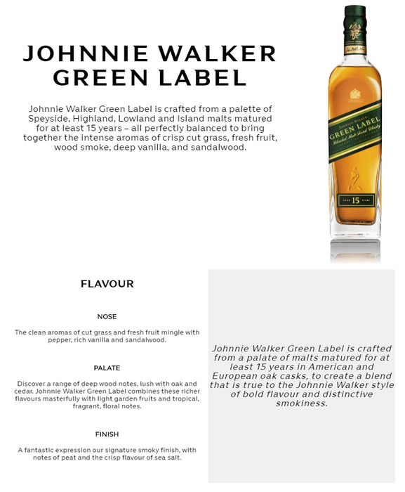 Johnnie Walker Green Label Blended Malt Scotch Whisky 15 Years ABV 43% 75cl with Gift Box