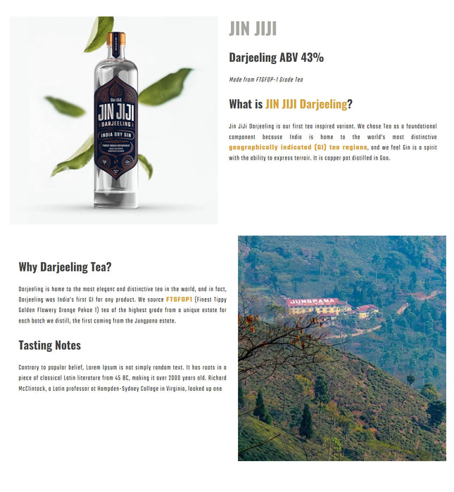 Jin Jiji Darjeeling Indian Dry Gin Finest Indian Botanicals 750ml ABV 46%