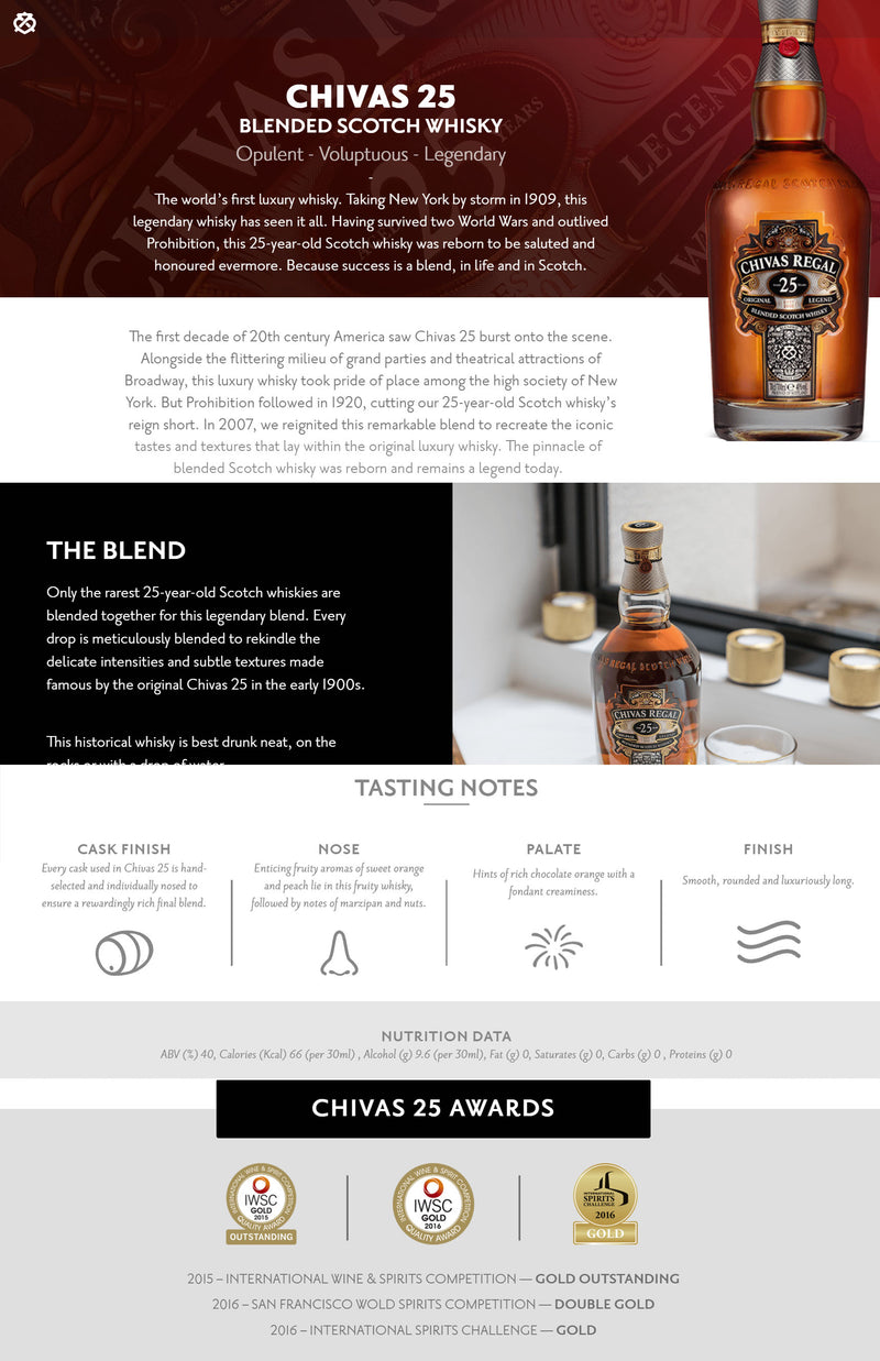 Chivas Regal 25 Year Old Blended Scotch Whisky ABV 40% 70cl with Gift Box