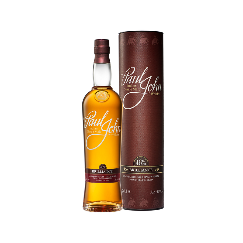 (EOY Sale - 10% off at Check Out) Paul John Brilliance Non-Chilled Filtered Indian Single Malt Whisky ABV 46% 700ml with Gift Box