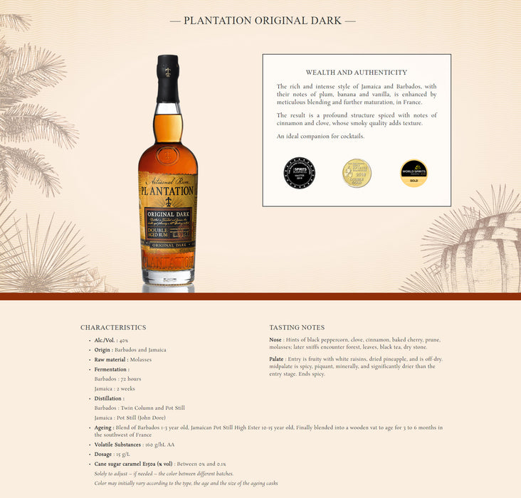 Plantation Dark Rum ABV 40% 700ml