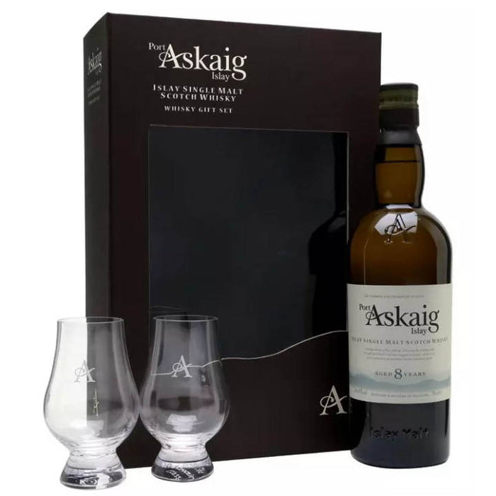 Port Askaig 8 Year Old Scotch Whisky ABV 45.8% 70cl FREE 2 Glass Gift Set