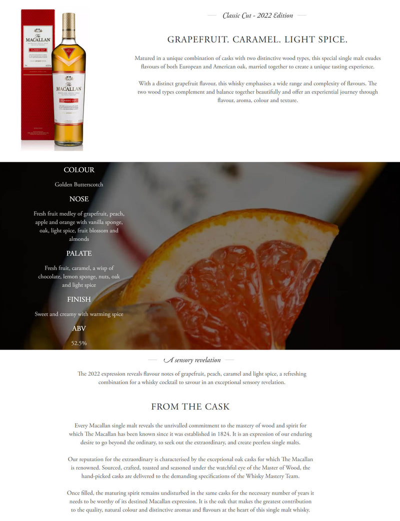 The Macallan Classic Cut 2022 Limited Edition Highland Single Malt Scotch Whisky ABV 52.5% 70cl with Gift Box
