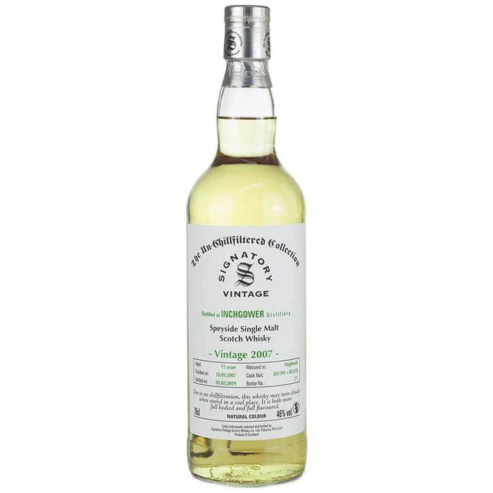 Signatory Vintage Inchgower 2007 11 Year Old Un-Chillfiltered Speyside Single Malt Whisky ABV 46% 700ml