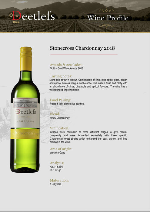 Deetlefs StoneCross Chardonnay ABV 13% 750 ml