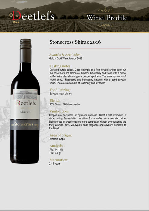 Deetlefs StoneCross Shiraz ABV 14% 750 ml