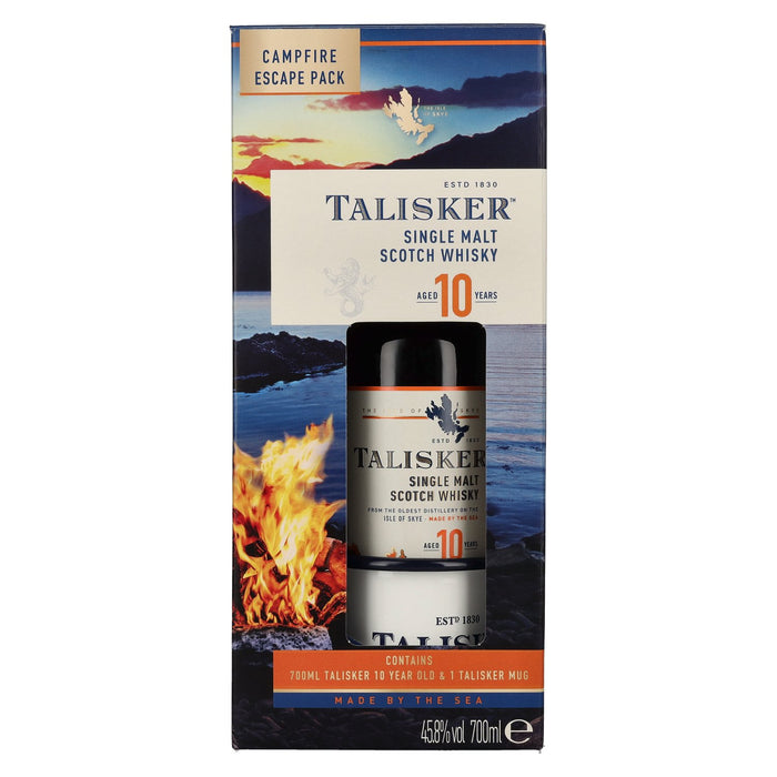 Talisker 10 Year With One White Mug Campfire Escape Pack ABV 45.8% 700ml Gift Pack