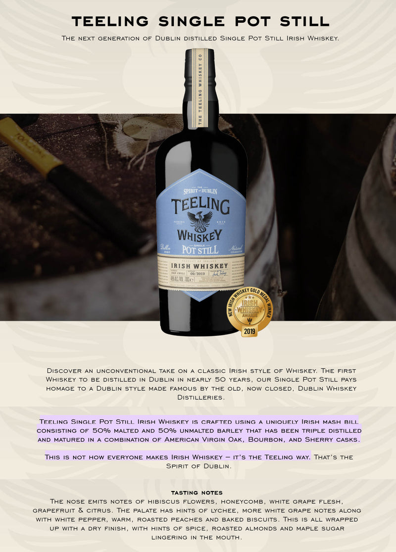Teeling Single Pot Still Irish Whiskey 700ml ABV 46%