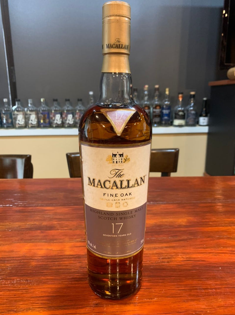 (Clearance) The Macallan 17 Year Old Fine Oak Highland Single Malt Scotch Whisky ABV 40% 70cl (Condition: Discontinued (No Box). Label shows heavy wear/tarnish. Fragile Cork: Please open with extreme care as it may break.)