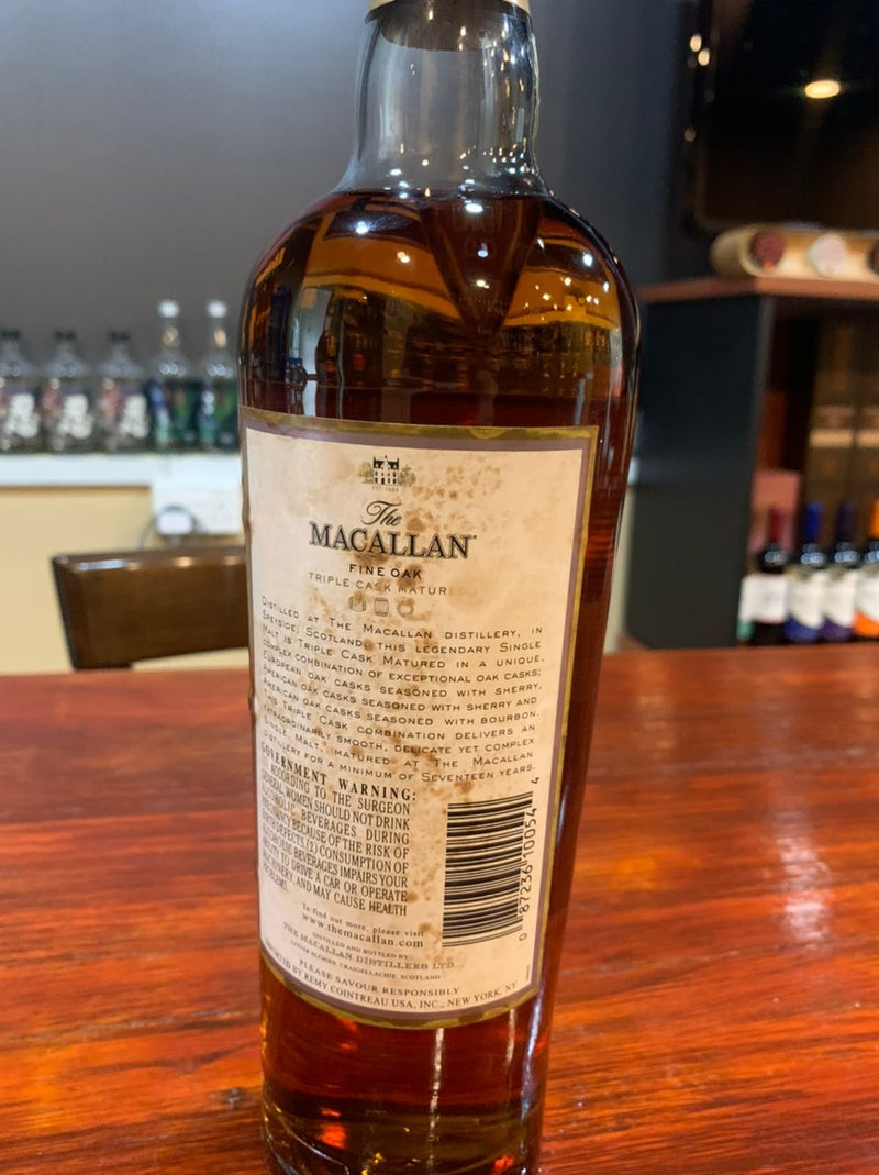 (Clearance) The Macallan 17 Year Old Fine Oak Highland Single Malt Scotch Whisky ABV 40% 70cl (Condition: Discontinued (No Box). Label shows heavy wear/tarnish. Fragile Cork: Please open with extreme care as it may break.)