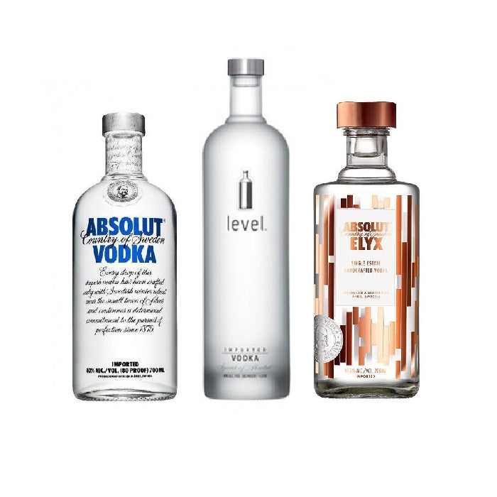 Bundle of 3 Absolut Vodka Blue, Absolut Elyx And Absolut Level