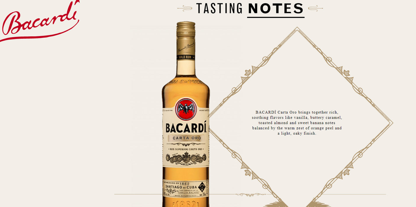 Bacardi Carta Oro Superior Gold Rum ABV 40% 100cl (1L)