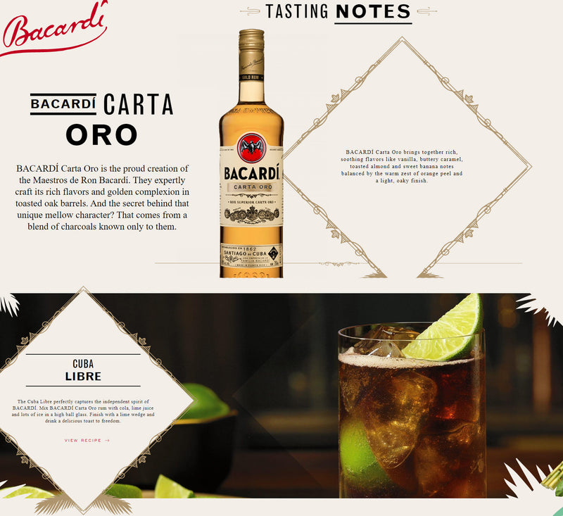 Bacardi Carta Oro Superior Gold Rum ABV 40% 100cl (1L)