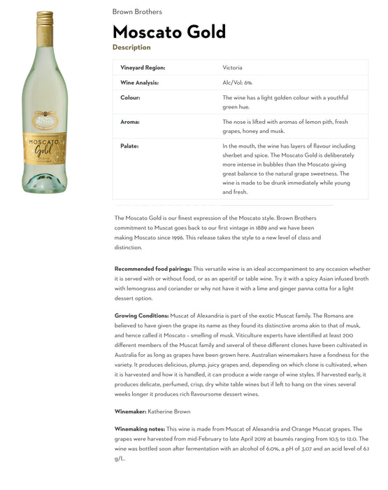 Brown Brothers Moscato Gold ABV % 75cl