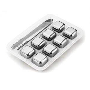Whisky Stainless Steel Ice Cubes Set (Silver 8pcs)