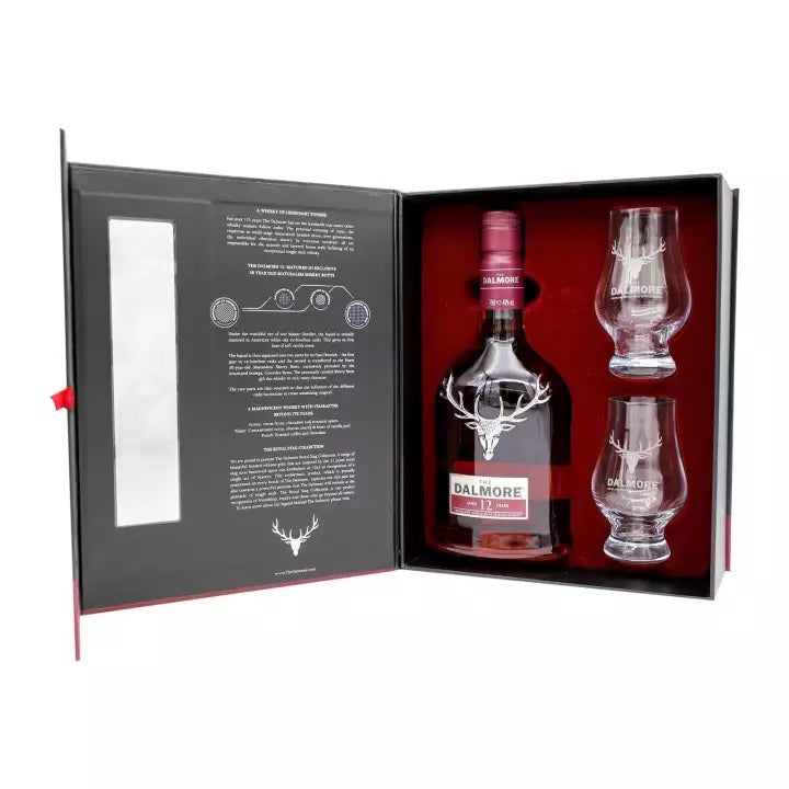 The Dalmore 12 Year Old Highland Single Malt Scotch Whisky ABV 40% 70cl Gift Set FREE 2 Glencairn Glass