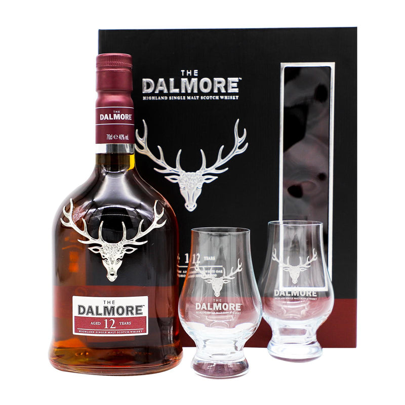 The Dalmore 12 Year Old Highland Single Malt Scotch Whisky ABV 40% 70cl Gift Set FREE 2 Glencairn Glass