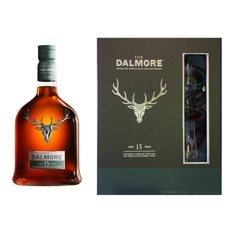 The Dalmore 15 Year Old Highland Single Malt Scotch Whisky ABV 40% 70cl Gift Set FREE 2 Glencairn Glass
