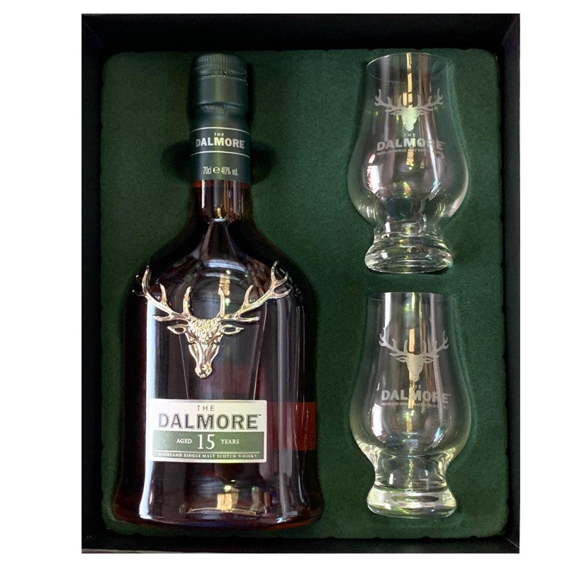 The Dalmore 15 Year Old Highland Single Malt Scotch Whisky ABV 40% 70cl Gift Set FREE 2 Glencairn Glass