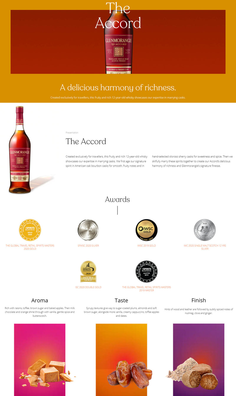 Glenmorangie Accord 12 Year Old Single Malt Scotch Whisky ABV 43% 1000ml with Gift Box (1L)
