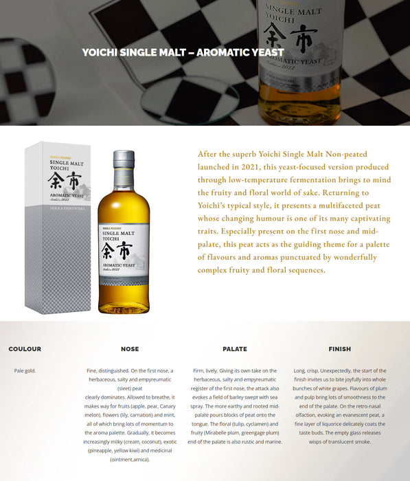 Nikka Discovery Yoichi Aromatic Yeast Single Malt Bottled 2022 ABV 47% 700ml