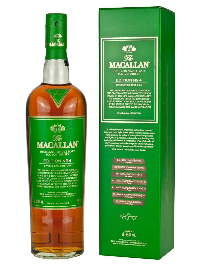 (Flash Sale - 60% off at check out) The Macallan Edition No. 4 Highland Single Malt Scotch Whisky ABV 48.4% 70cl with Gift Box
