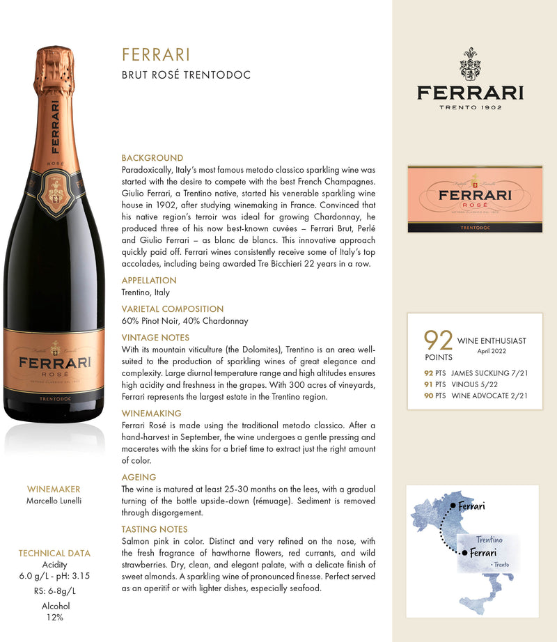 Ferrari Rose Brut ABV 12.5% 750ml x 6 Bottles