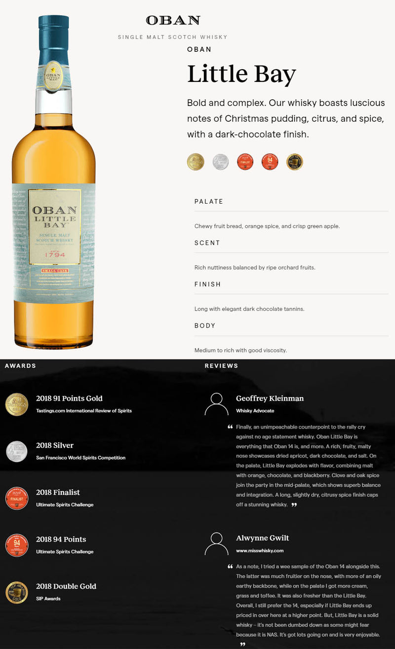 (Clearance) Oban Little Bay Single Malt Scotch Whisky ABV 43% 1000ml (1L)