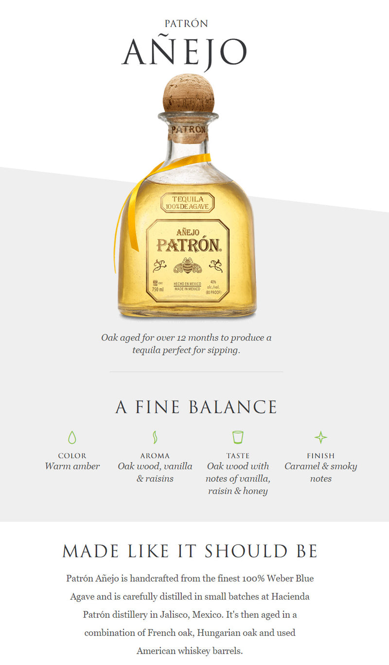 Patron Anejo Tequila ABV 40% 1000ml (1L)